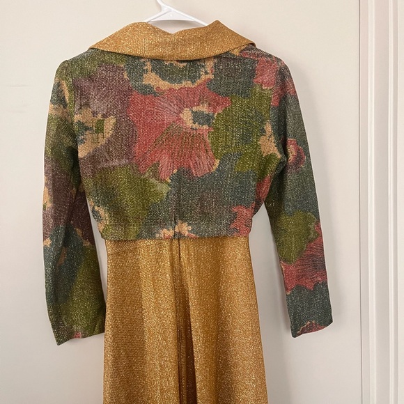 Sheer 70’s Vintage Gold Floral 2-piece Dress - Picture 8 of 12